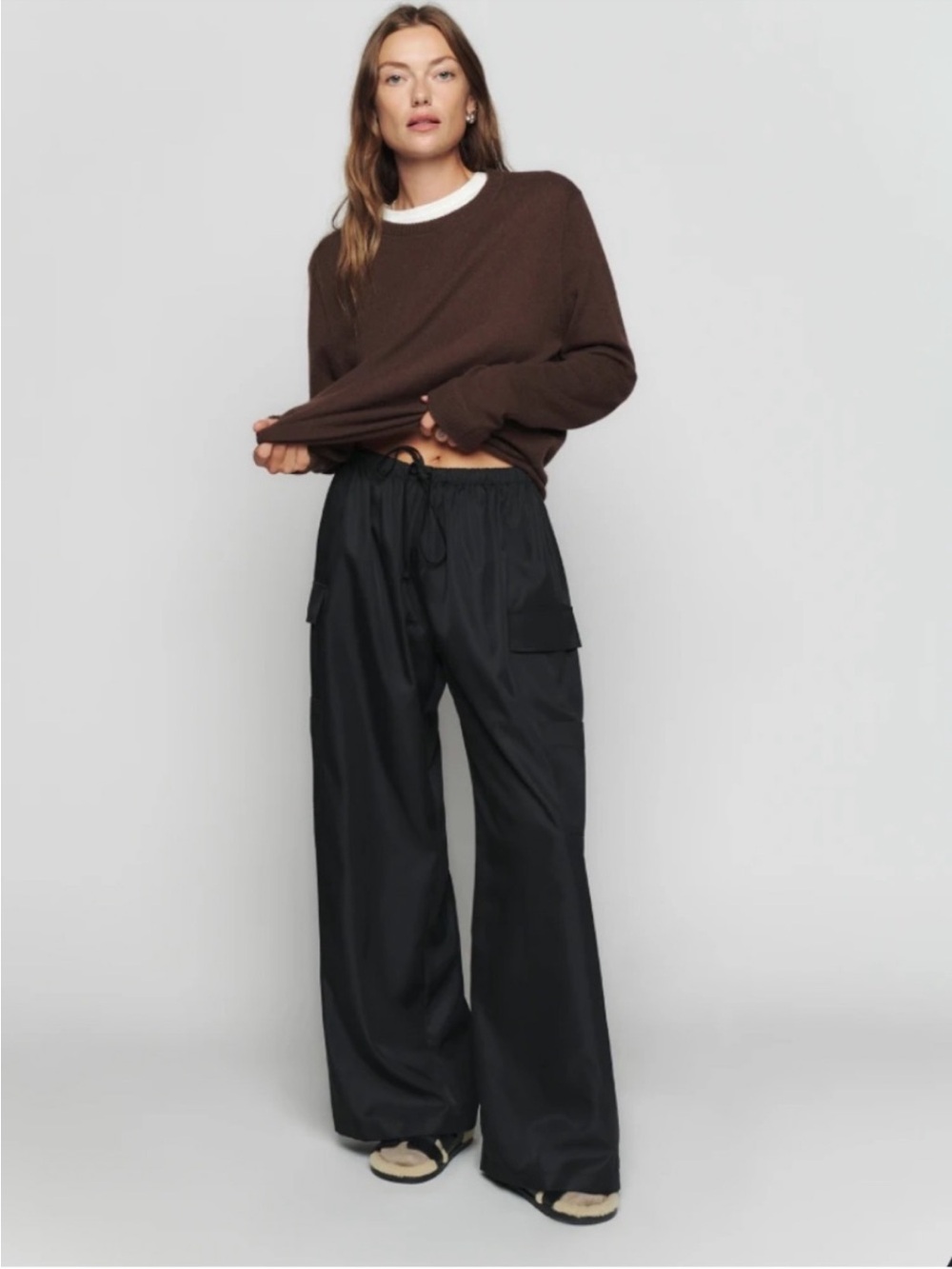 Reformation Ethan Twill Wide Leg Cargo Pants Black Size Medium Petite